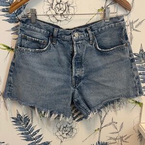 Agolde Distressed Blue Denim Shorts